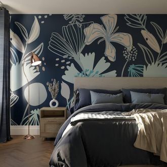 Superfresco Easy Scandi Floral Navy Print To Order 3m x 2.8m Mural