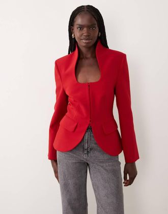 Miss Selfridge blazer strutturato color rosso ciliegia