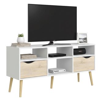Dmora Dmora - Mueble Tv Con Dos Cajones, Color Blanco Y Roble, 117 X 57 X 39 Cm, Con Embalaje Reforzado