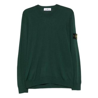 Stone Island Round-neck Knitwear, male, Green, 3XL, Crewneck Jumper with Ribbed Details