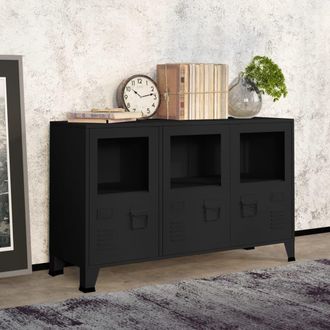 vidaXL Aparador Industrial De Metal Y Vidrio Negro 105x35x62 Cm Vidaxl