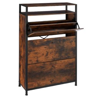 TecTake Zapatero industrial con 3 compartimentos 81x32x130 cm, madera oscura