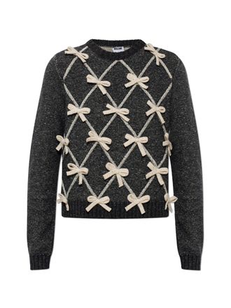 Moschino Textured Knit Sweater with Cream Bow Design