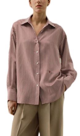 LilySilk Ancora Red Oversized Striped Shirt in Red-White Pinstripes at Nordstrom, Size X-Large