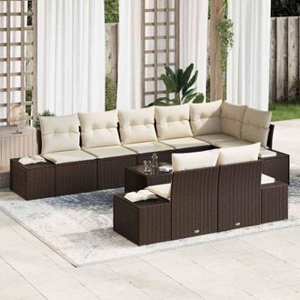 vidaXL Conjunto De Sof&aacute; De Jard&iacute;n 9 Pcs Marr&oacute;n Y Crema Polirat&aacute;n Vidaxl