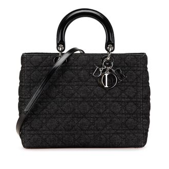 Dior Pre-owned Womens Lady Denim Quilted Handbag - Black Cotton - One Size