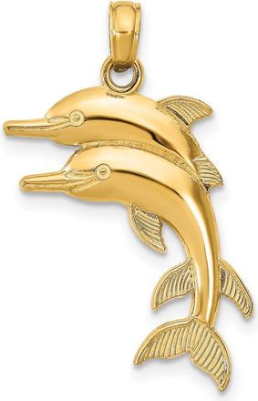 Diamond2Deal 14k Yellow Gold 2-D Two Jumping Dolphins Charm Pendant
