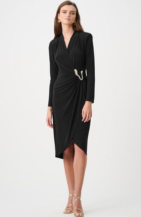 Joseph Ribkoff Silky Knit Sheath Wrap Dress in Black at Nordstrom, Size 16