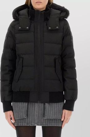 Moose Knuckles logo hooded fur trim quilted jacket