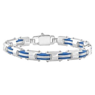 Pompeii3 Mens Steel And Blue Two Tone 8mm Link Flexible Trigger Clasp 8.5 Bracelet