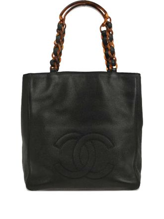 Chanel Borsa tote in pelle con catena 1997-1999 - Nero