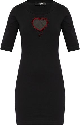 Dsquared2 Fitted Black Cotton Heart Cutout Dress
