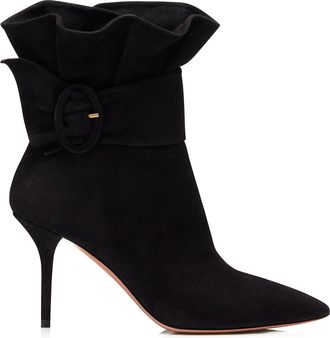 Generic Womens Fashion Pleated Pointed Toe High Heel Ankle Boots, Buckles Decorate Plus Size Stiletto Heel Short Boots, Sexy Side Zipper Fall Winter Dance Dre