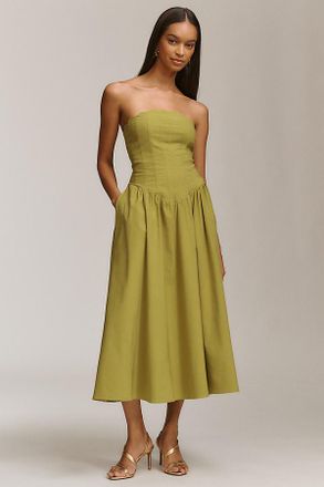 BHLDN Strapless Scallop Drop-Waist Midi Dress