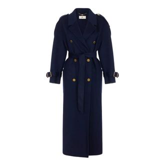 Elisabetta Franchi Dubbele-knoop Woljas - Dames - Mantels - Blauw - Maat: S Wol