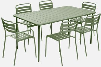 Sweeek Mesa de jardín de metal 2 sillones 4 sillas