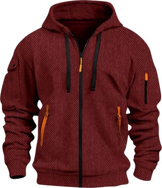 Generic Mens Hoodies Zip up Long Sleeve Hooded Sweatshirt Casual Plain Hoody Jacket Tactical Sweatshirt with Zipper Pockets Comfortable Holiday Athletic Sport