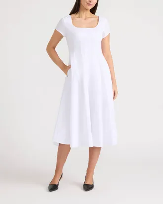 Ellen Tracy Womens Poplin Cap-Sleeve Paneled Dress