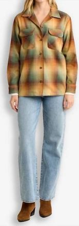 Pendleton Womens Plaid Cropped Shirt In Gold/green Ombre