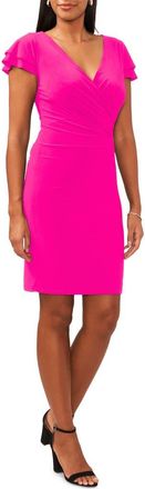 Chaus Flutter Sleeve Surplice V-Neck Sheath Dress in Fiercely Fuchsia at Nordstrom, Size X-Large
