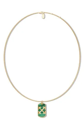 Off-white Stone Arrow Logo Pendant Necklace in Yellow Gold/green at Nordstrom, Size 26