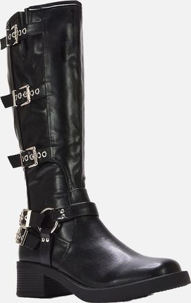 XY London Womens XY London Womens/Ladies Cobra Square Toe Mid Block Heel Biker Boots - Black - Size: 8