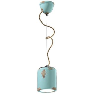 Ferroluce Lampadario Vintage Ceramica Azzurra 1 Luce E27