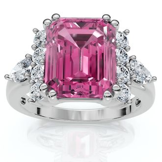 Pompeii3 Pink Topaz 10x8mm & Diamond Ring 14k Gold Lab Grown