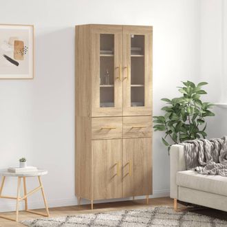 vidaXL Aparador Alto Madera Contrachapada Color Roble 69,5x34x180 Cm Vidaxl