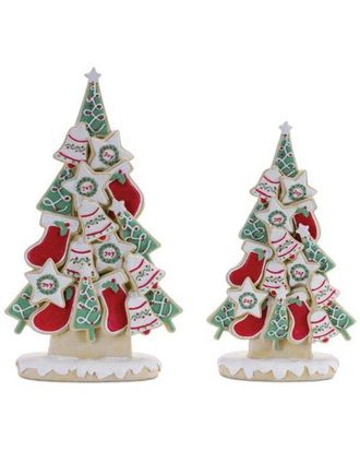 Melrose International Set Of 2 Frosted Christmas Cookie Pine Tree
