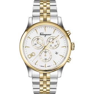 Ferragamo Duo Chronograph Two-Tone Bracelet Watch, 42mm in White/Two Tone at Nordstrom Rack