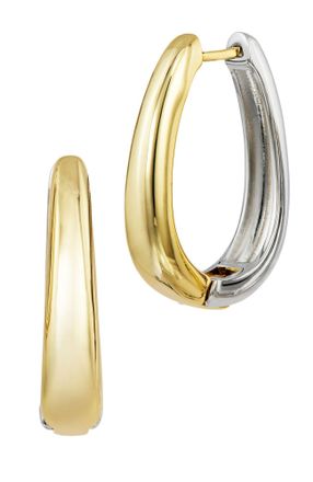 Savvy Cie Jewels TWO TONE REVERSIBLE OVAL HOOP EARRINGS