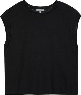 Wit & Wisdom Pointelle Stitch Trim Cotton Top in Black at Nordstrom, Size 2X