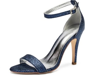 Generic Wedding Bridal Shoes Womens High Heels Open Toe Bridal Stiletto Heel Sandals Prom Evening Formal Party Shoes 10.5Cm,Dark Blue,6 UK