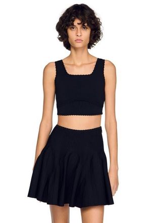 Sandro Cropped decorative knit sweater in Black at Nordstrom, Size X-Small