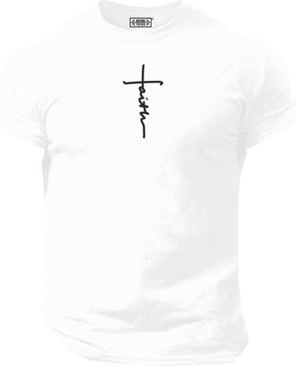 Generic Faith T Shirt Gym Clothing Bodybuilding Training Workout Exercise Boxing MMA Gymwear Top (UK, Alpha, XXL, Regular, Regular, White)