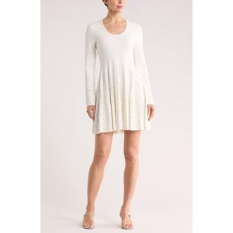 SIMKHAI Prue Embellished Long Sleeve Fit & Flare Dress in Ivory at Nordstrom Rack, Size X-Small