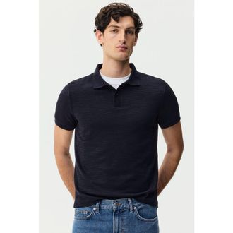 H&M Slim Fit Jacquard-knit Polo Shirt in Dark Blue at Nordstrom, Size Xxx-Large