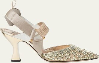 Fendi 85mm Colibri Embellished Mesh Slingback Pumps
