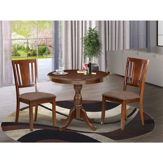 East West Furniture AMDU3-MAH-C 3 Piece Dining Table Set - 1 Round Pedestal Table and 2 Mahogany Kitchen Chair - Mahogany Finish