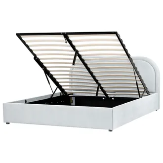 Beliani Cama Moderna Con Almacenaje De Tela Azul Claro 160 X 200 Cm Quillien