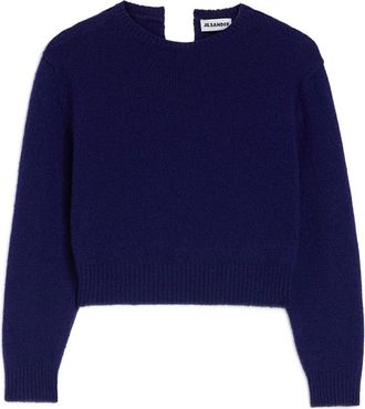 Jil Sander Cropped Wol Trui - Dames - Ronde hals truien - Blauw - 2XL - Wol - Truien & Vesten