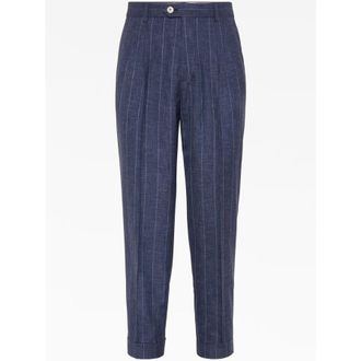 Brunello Cucinelli Navy Wool Pinstripe Trousers, Brand Size 56 (US Size 40)
