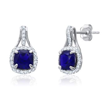 MAX + STONE 10k Yellow or White Gold Cushion Cut Gemstone Drop Earrings with Diamond Accent
