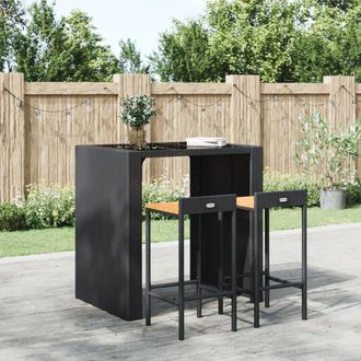 vidaXL Vidaxl - Taburetes Altos 2 Uds Madera De Acacia Y Rat&aacute;n Sint&eacute;tico Negro