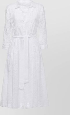 120% Lino linen belted cutout shirt midi dress