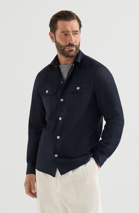Brunello Cucinelli Virgin wool flannel overshirt with spread collar and chest pockets in Navy Blue at Nordstrom, Size Xxx-Large