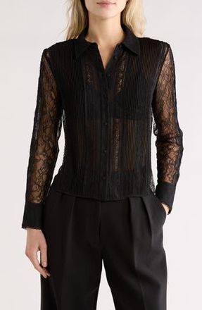 Alice & Olivia Willa Long Sleeve Mixed Media Button-Up Shirt in Black at Nordstrom Rack, Size X-Small