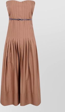 Semicouture cotton poplin strapless midi dress belt