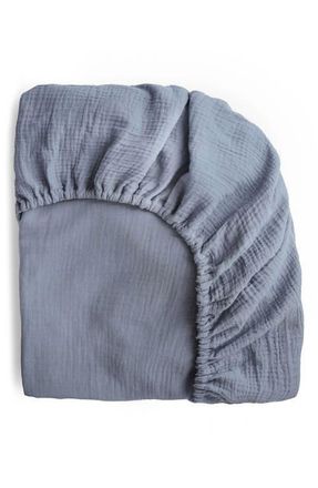 Mushie Extrasoft Cotton Muslin Crib Sheet in Tradewinds at Nordstrom